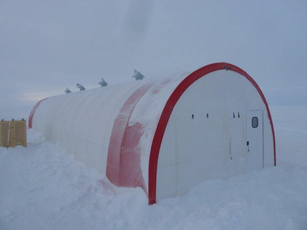 Photo of the drilling tent after its first winter-over at the South Pole. Photograph By: Marissa Goerke, National Science Foundation